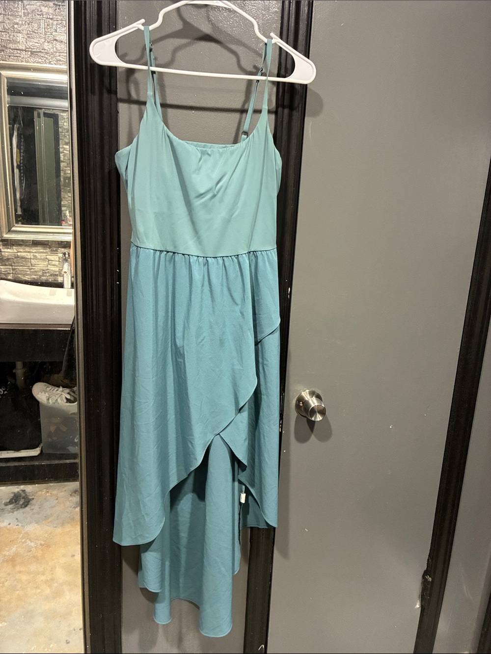 HALARA Teal Asymmetrical Slip Dress